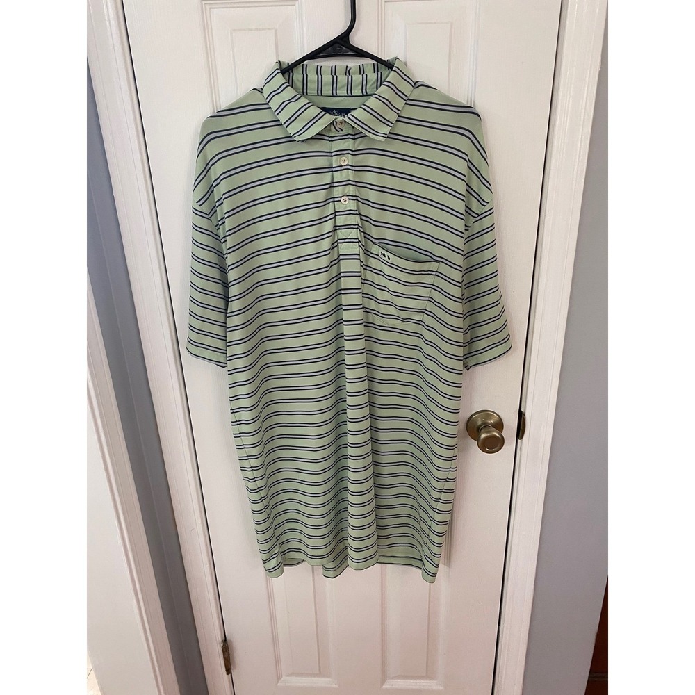 Fish Hippie Polo Shirt Mens XL Sage Green Striped Short Sleeve Pocket Logo